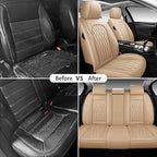 WELLDO Car Seat Covers Full Set, Leather Seat Covers for Cars, Car Seat Protector Waterproof, Non-Slip Car Interior Covers Full Set Universal Automotive Seat Covers for Most Cars SUVs, Beige