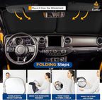 EcoNour 2-Piece Windshield Sun Shade for Jeep, Foldable Jeep Wrangler Sun Shade, Jeep Gladiator Sun Shade, Fits Jeep Wrangler JL JLU 2018-2025, Jeep Gladiator 2020-2025, Keeps Car Interior Cooler