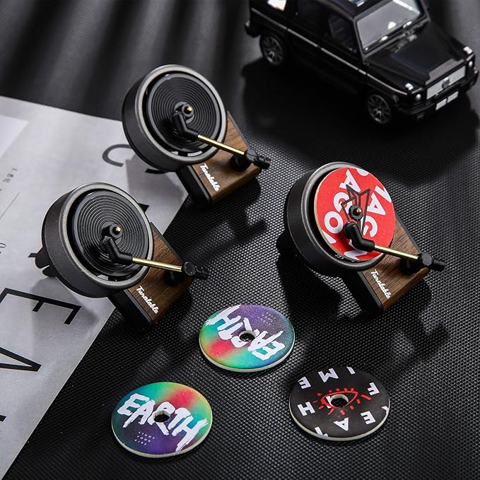 20 Pieces Car Air Freshener Record Player Air Fragrance Diffusers Clips Retro Style Gifts Christmas, Include 4 Pcs Record Player Car Vent Clip, 16 Pcs Aromatherapy Tablets Replacement Pads