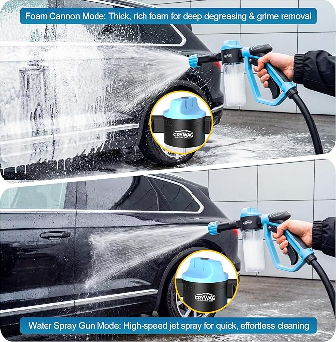 Car Wash Foam Gun for Garden Hose, Foam Cannon Car Wash Kit with Microfiber Wash Mitt, High Pressure Nozzle & 3 Spray Modes, Hose Foam Blaster for Cars, Trucks, RV, Motorcycle Cleaning - Blue