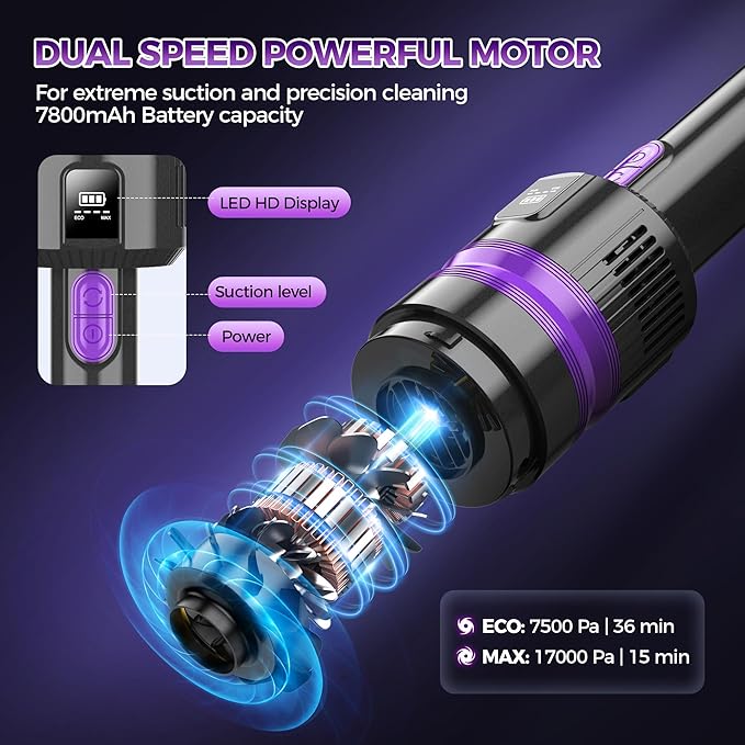 Handheld Vacuum Cordless Rechargeable 2-Speed Modes| 3-in-1 Portable Cordless Vacuum Cleaner with Charging Dock, for Car Home Office and Pet Hair (Purple)