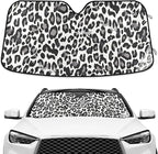Black White Leopard Windshield Sun Shade Blocks UV Rays Visor Protector Accordion Folding Sun Reflector Auto Sunshade for Car Truck SUV to Keep Your Vehicle Cool