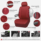 CAR PASS Bling Diamond Burgundy Leather Car Seat Covers Full Sets Interior Sets, Waterproof Shining Glitter Sparkly Crystal Universal Armrest Fit Automotive Truck SUV Cute Women Girl, Red Rhinestone