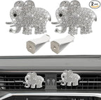 2PCS Elephant-Shaped Car Vent Clip with Rhinestone, Car Vent Accessories, Elephant Design Auto Air Freshener Diffuser, Rhinestone Air Conditioner Outlet Clip for Women Girls (Silver, Elephant)