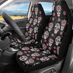 Goth Skull Rose Seat Covers for Car, Universal Stretchy Cars Front Seat Protectors Cover, Men Women Car Accessories Decoration Saddle Blanket for Bucket Seat, Set of 2