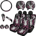 FKELYI Universal Car Seat Covers Set Pink American Flag Camo Deer Hunting Gear Shift Cover/Handbrake Cover/Steering Wheel Cover/Cup Coasters/Headrest Cushion Pads for Women Ladies
