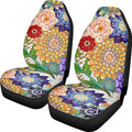 Boho Mandala Flowers Print Car Front Seat Cover Set of 2, Auto Bucket Seats Protector Universal Car Accessories Interior Decor for Women Men