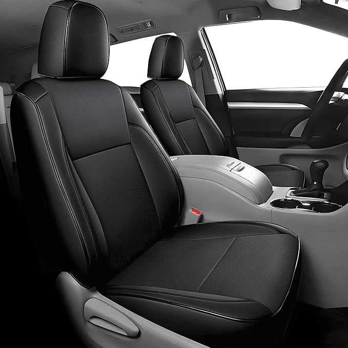 AOMSAZTO Custom Fit Seat Covers for Toyota Highlander 2014 2015 2016 2017 2018 2019-Three-Row 8 Seats,Second Row 40/60 Split,Faux Leather-Black