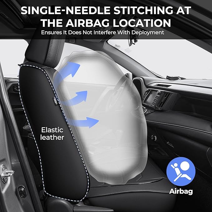 1:1 Custom Car Seat Covers Fit for Toyota RAV4 2013 2014 2015 2016 2017 2018 XLE LE Limited Adventure Full Set Faux Leather Seat Protectors with Armrest Covers and Steering Wheel Cover (5-Seat, Black)