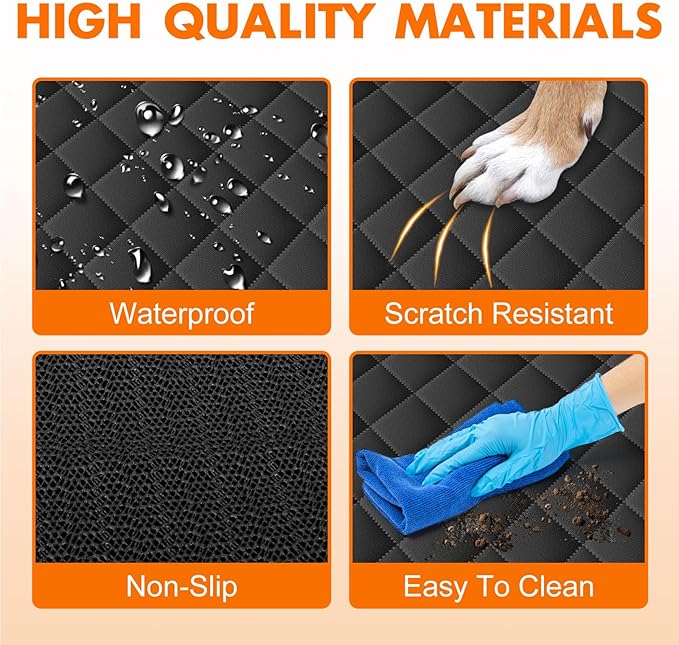 Backseat Cover for Dogs, Waterproof and Non-Slip Pet Bench Seat Covers, Car Seat Protector for Back Seat, Universal Size Rear Car Seat Cover Fits Cars, Trucks and SUVs, L-Black