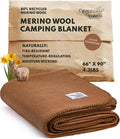 Woolly Mammoth Woolen Company Merino Wool Blanket - 80% Merino Wool - Camping Blankets for Cold Weather - Mositure-Wicking for Overlanding, Hunting, Emergency Kits, Bushcraft (66" x 90" Sandstone)