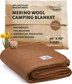 Woolly Mammoth Woolen Company Merino Wool Blanket - 80% Merino Wool - Camping Blankets for Cold Weather - Mositure-Wicking for Overlanding, Hunting, Emergency Kits, Bushcraft (66" x 90" Sandstone)