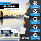 Rubber Liquid Waterproof Sealant, TUFINEIN 11 LB/5 KG Neutral Gray Quick Drying Multi Surface Foundation Leak Repair - Roof Gutters Basement Sealer Waterproof - Indoor & Outdoor Flexible Rubber Paint