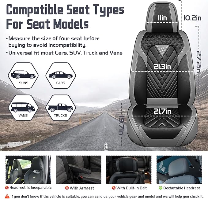 Truck Seat Covers for Ford F250 2011-2026, Waterproof Premium Leather Full Coverage Car Seat Cover, Muscle Sport Style Auto Interior Seat Cover Sets (Front Set/Gray Black)