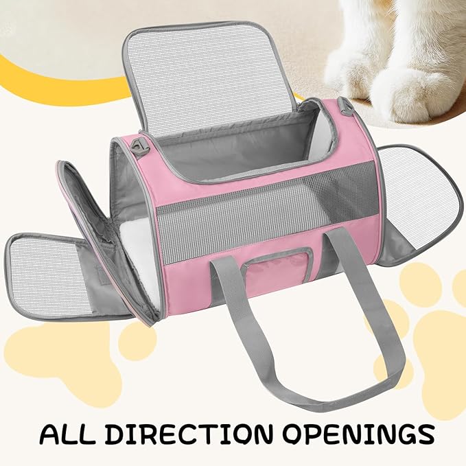 Pet Carrier Airline Approved for Puppy Medium Cats 15 Lbs Small Dog Carrier Breathable Collapsible Soft Sided Cat Travel Carriers, Pink with Grey