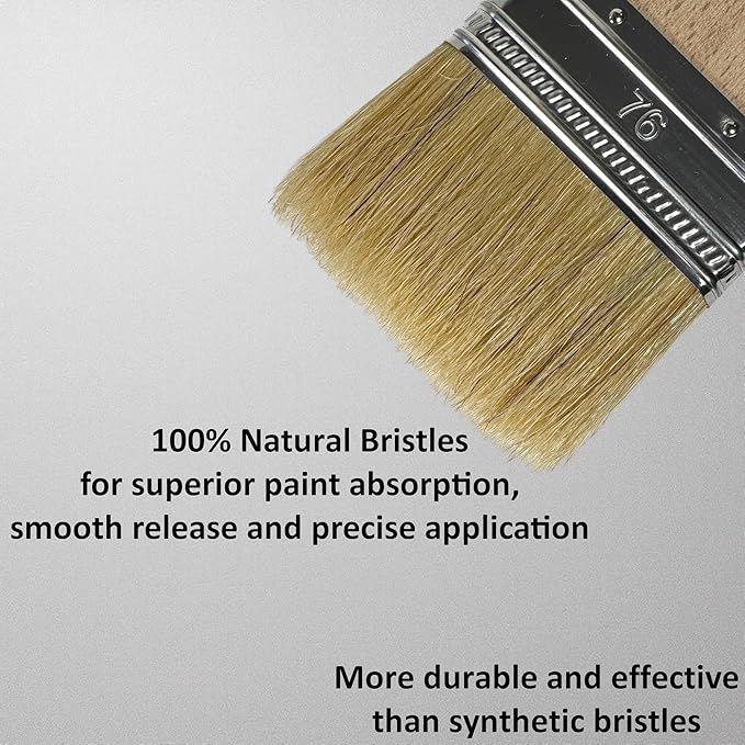 Set of 2 3 Inch Flat Paint Brushes - High European Quality - Natural Bristles - for Home, Wood, Walls, Art, Trim & Furniture - for Acrylic, Oil, Stain, Chalk & Latex Paints