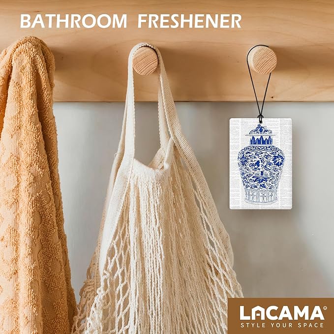 Lacama Retro Blue Chinoiserie Car Air Freshener 3Pcs, Vintage Newspaper Chinoiserie Cars Scents Air Freshener for Women Girls Gifts, Grandmillenial Car Accessories Interior Mirror Decor Hanging