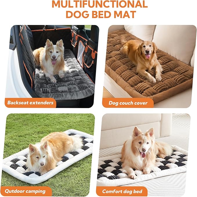 Soulbond Dog Bed for Car Back Seat Soft Plush Backseat Pet Bed Mat Non-Slip Travel Pet Mat, Fuzzy Plaid Dog Seat Cover, Fit for Backseat Extenders and Trucks SUVs (Dark Brown, 54" x 24.8")