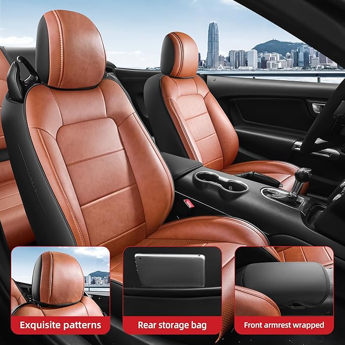 for Ford Mustang Convertible Seat Cover 2015 2016 2017 2018 2019 2020 2021 2022 2023 2024 2025 2026 Custom Fit Seat Cover Full Set (Convertible-Brown+Black)