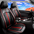 Fit Ridgeline Car Seat Covers (Front Pair) for Select Honda Ridgeline 2007-2026 - Premium Full Coverage Leather, Waterproof & All Weather Seat Cushion Protector, Black with Red Trim