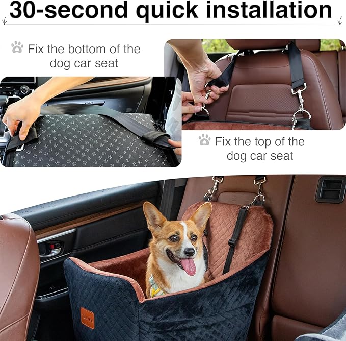 YOUVEE Dog Car Seat for Small/Medium Dog 20lbs 25lbs up to 32 lbs,Fully Detachable and Washable Puppy Booster seat with Storage Pockets,2 Adjustable Safety Belts,Anti-Slip Base(Black)