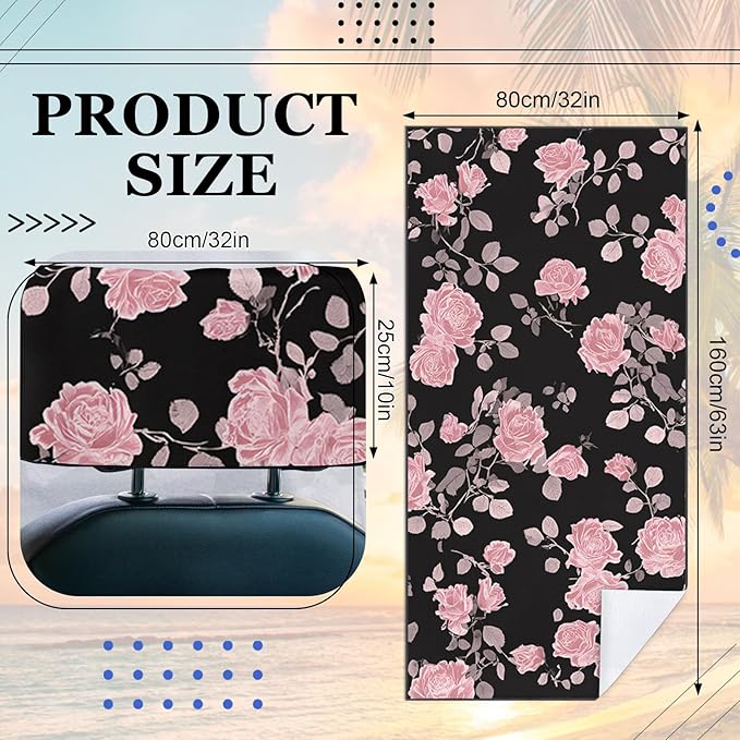 1 Pack Car Towel Seat Covers with Storage Bag, Multifunctional Towel for Gym Outdoor Sport, Picnic, Beach, Pet Dog Travel,Non-Slip Washable Car Seat Protector (Pink Flower)