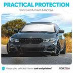 FORTEM Car Sun Shade for Windshield, Reflective Windshield Sunshade, 240T Polyester, Automotive Interior Sun Protection, Ultimate Heat and UV Shield, Foldable, Storage Bag