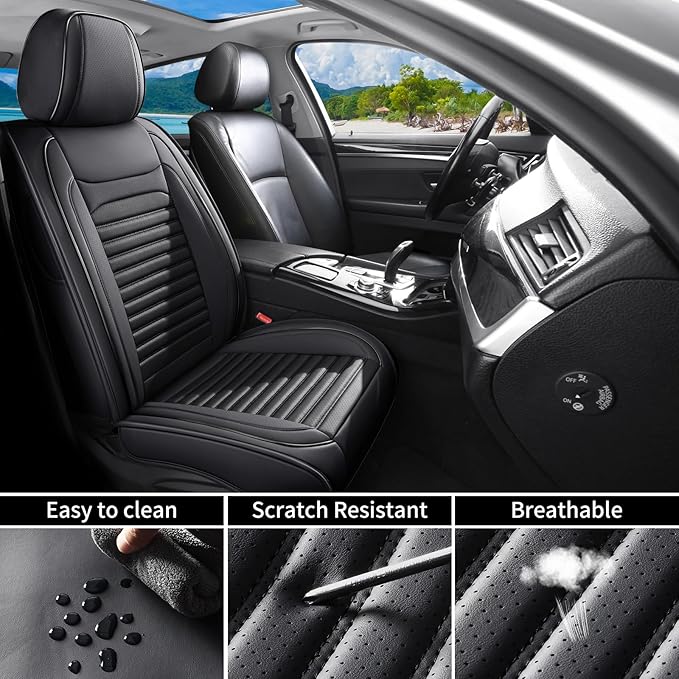 Front Seat Covers Fit for Toyota Venza 2009-2025, Car Seat Covers Front Seats, Breathable Faux Leather Automotive Seat Covers Front Pair Anti-Slip Seat Cover(Black, Front)