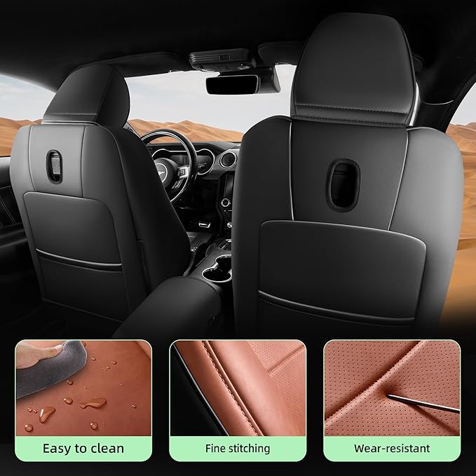 Seat Cover for Ford Mustang Coupe 2015-2026 Custom Fit Faux Leather Car Seat Covers for Mustang Coupe Fastback GT/V6/EcoBoost Full Set-(M-Brown)