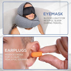 Travel Neck Pillows for Airplanes – Sleep Comfortably on Long Flights, Roadtrips, Home or Office. All-in-One Travel Sleep Kit with Hood, Eyemask and Earplugs