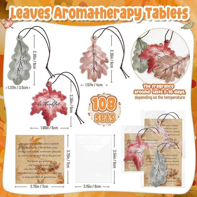 108 Sets Leaves Car Air Fresheners Bulk Maple Leaf Hanging Ornament Scented with Essential Oils Christmas Tree Decor for Men Women Coworkers Team Staff Office Car Party Supplies