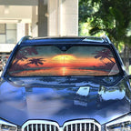 xigua Sunset with Palm Trees Car Windshield Sunshade Foldable Front Window Sun Visor Protector for Car,SUV,Truck - Keep Vehicle Cool,55 x 27.6 Inch