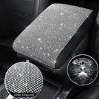 SEG Direct Diamond Auto Center Console Cover, Bling Car Armrest Cover, Memory Foam Armrest Cushion Pad with Crystal Rhinestones, Universal Seat Box Cover, White Diamond