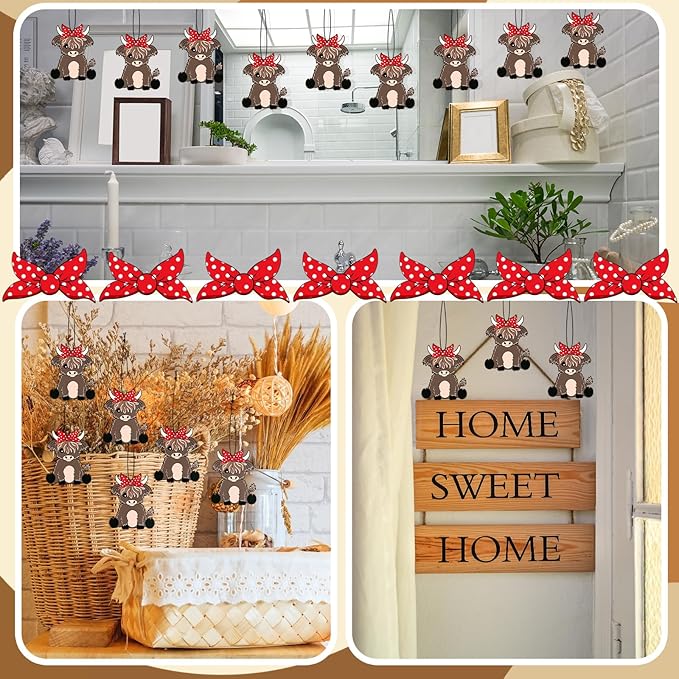 Loopeer 9 Pcs Christmas Highland Cow Air Freshener Cute Cow Print Car Accessories Hanging Gifts for Women Christmas Tree Ornaments Party Hips Gifts for Aromatic Car Home Decorations