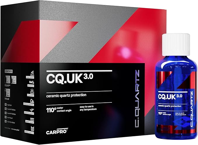 CARPRO CQUARTZ UK 3.0 - Ceramic Coating for Cars, Quartz Based Nanotechnology, Bonds to Paint, Glass, Metal and Plastic - (30ml Kit)