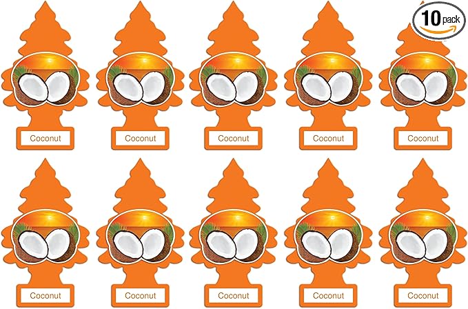 Little Trees Hanging Car and Home Air Freshener, Coconut Scent, 10 Pack