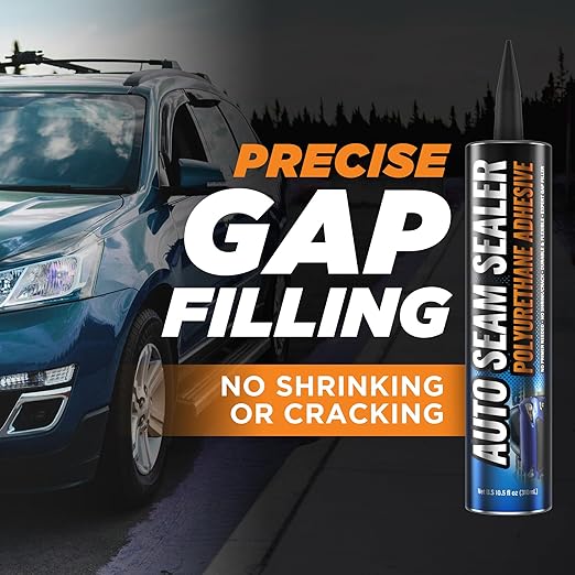 [Black] Professional Automotive Seam Sealer, Paintable Quick-Set Polyurethane Auto Body Seam Sealer for Metal Surfaces of Cars, Trucks, Etc, Includes Gloves & Tip - Black RV Roof Sealant