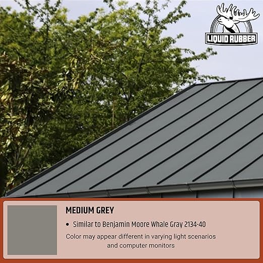 Liquid Rubber Color Roof Sealant- Elastomeric Waterproof Coating for Flat, Low-Slope & Metal Roofs, Flexible UV-Stable Membrane, Medium Gray, 1 Gallon