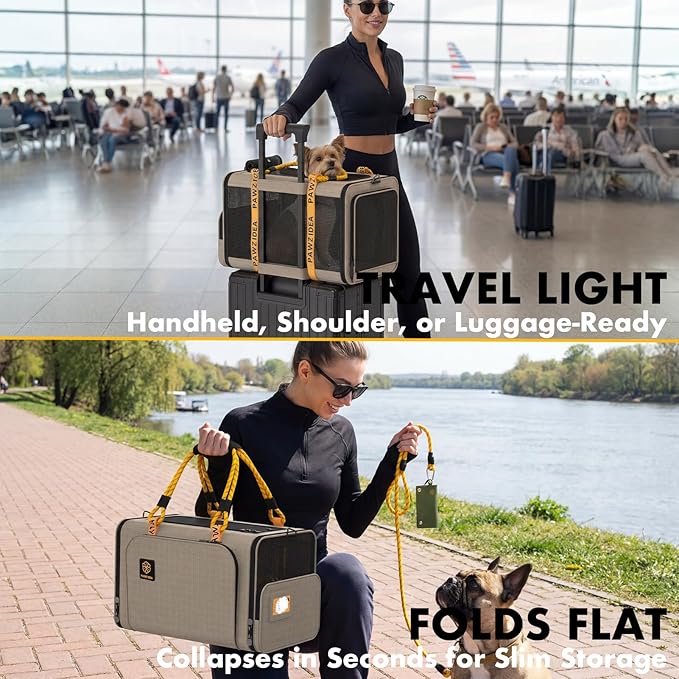 PAWZIDEA Expandable Pet Carrier TSA Airline Approved, 18″×11″×11″ Soft-Sided Top-Load Carriers for Small Dog & 2 Cats Under Seat, Collapsible Puppy & Animal Travel Bag Up to 18lbs, ID Card, Chew-Proof