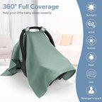 SERAPHY 100% Muslin Cotton Car Seat Cover Baby, Universal Carseat Covers, Breathable Baby Car Seat Canopy for Boys Girls, Soft Infant Car Seat Cover for Summer —Green