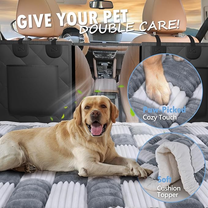 Backseat Dog Bed Non-Slip, Dog Bed for Car Back Seat Soft and Comfortable, Back Seat Pet Bed Mat for Travel, Pet Car Blanket for Backseat Extender and Seat Covers 51"X 23.5" Light Grey & White