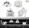 4PCS Bling Air Freshener Vent Clip, Crystal Diamond High Heel Shoe Bag Crown Perfume Bottle Car Diffuser Vent Clip Cute Bling Accessories Decoration for Women (Silver)