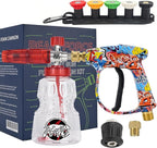 Pressure Washer Spray Gun M22-14 Max 3000 PSI with 1/4" Quick Connector Snow Foam Lance & 5 Spray Tips & Clip Nozzle Holder, Compatible for Some of Greenworks Kar-cher Ryobi Homelite Pressure Washer