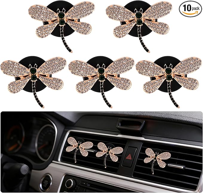 5 PCS Dragonfly Car Decor,shiny Freshener Vent ClipsCar Accessories Decoration for Refillable Outlet Diffuser, Universal for Most Cars (Dragonfly)