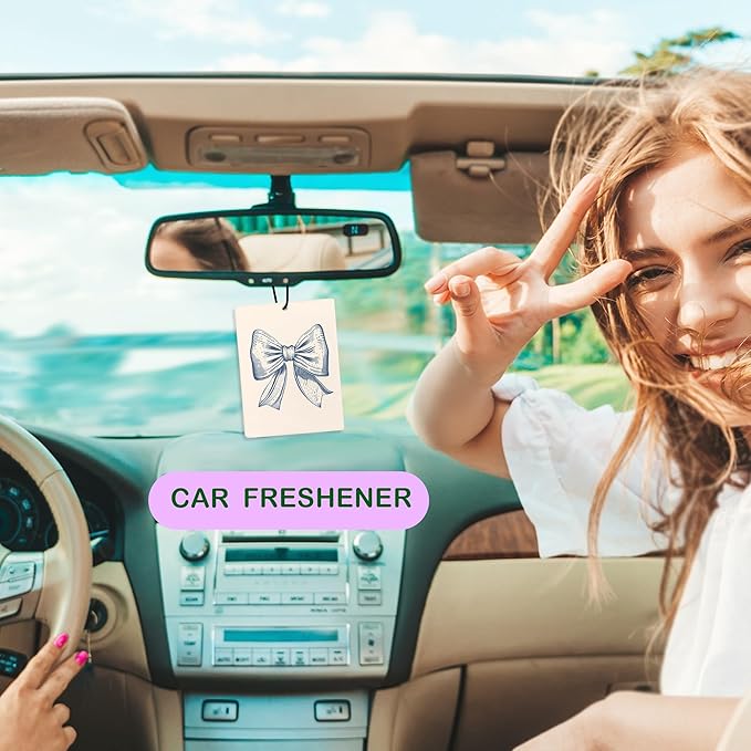 Cute Coquette Blue Bow Beach Air Freshener for Car, Coastal Seashell Beachy Air Freshener Hanging 3 Pcs for Cars Closet Drawer or Books, Blue Girly Preppy Beach Car Mirror Decor for Women