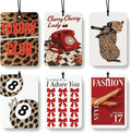Trendy Retro Leopard Print Car Air Freshener 6 Pcs, Fashion Coquette Bow Cheetah Lucky 8 Ball Hanging Air Freshener for Cars Closet Drawer Books, Girly Car Accessories Mirror Decor for Women