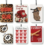 Trendy Retro Leopard Print Car Air Freshener 6 Pcs, Fashion Coquette Bow Cheetah Lucky 8 Ball Hanging Air Freshener for Cars Closet Drawer Books, Girly Car Accessories Mirror Decor for Women
