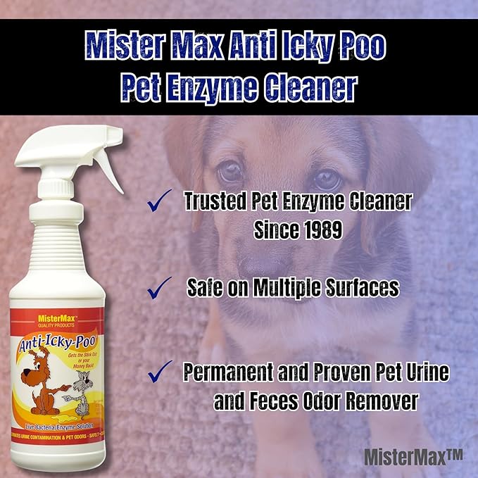 Mister Max Anti Icky Poo Enzyme Cleaner Spray Combo - Pet Urine Odor Remover & Tough Stain Remover with P-Bath (Urine Pre-Treat Conditioner)