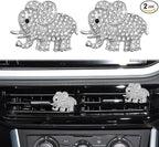 2PCS Car Air Vent Clip, Car Vent Accessories, Crystal Elephant Car Air Fresheners Vent Clips, Rhinestone Air Conditioning Outlet Clip Interior Decoration Universal for Women and Girls (Silver)