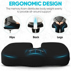 FORTEM Seat Cushion, Office Chair Cushion, Desk Chair Memory Foam, Sciatica Coccyx Tailbone Pain Relief, Pressure Relief, Sitting Pad, for Long Gaming & Sitting, Washable Cover, Non Slip, XL